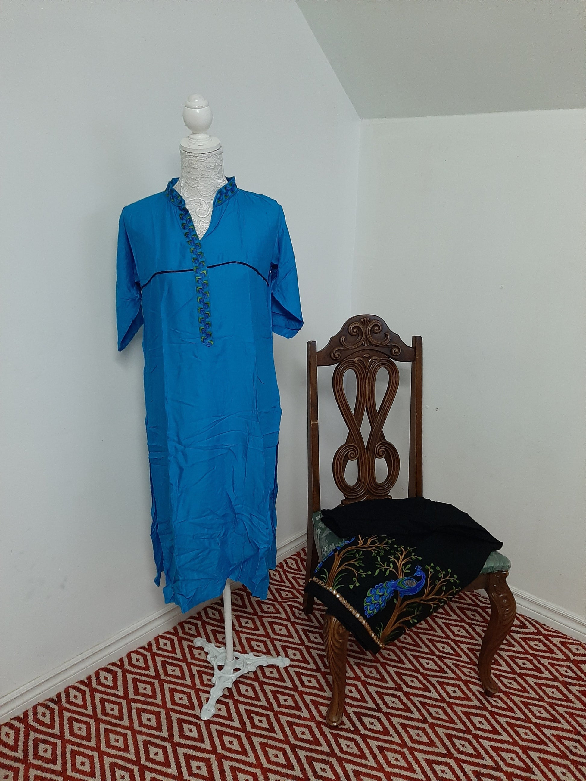 Blue Kurti and Black Lovely Black Palazzo with Embroidery @ DressingStylesCA.com