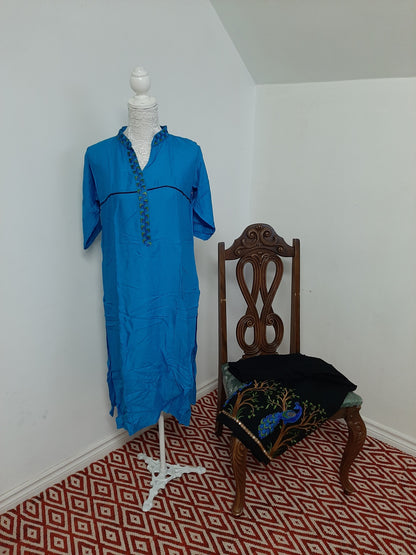 Blue Kurti and Black Lovely Black Palazzo with Embroidery @ DressingStylesCA.com