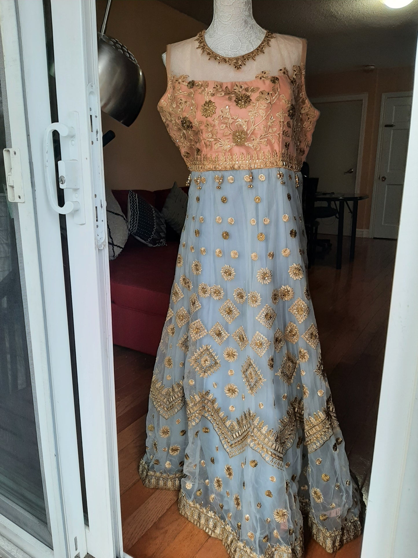 Blue & Light Copper Designer Gown @ DressingStylesCA.com