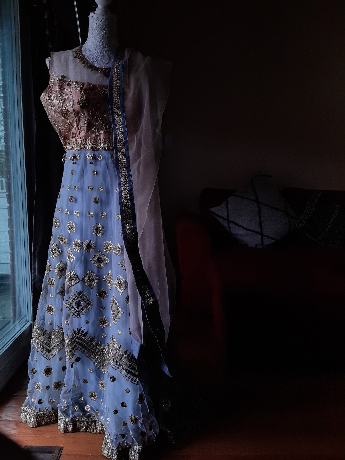 Blue & Light Copper Designer Gown @ DressingStylesCA.com