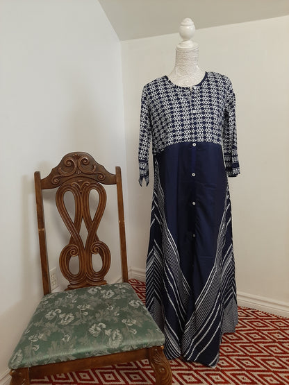 Blue Long Kurti with Designer Patterns @ DressingStylesCA.com