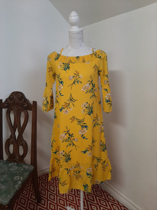 Bright Yellow Floral Off- Shoulder Dress @ DressingStylesCA.com