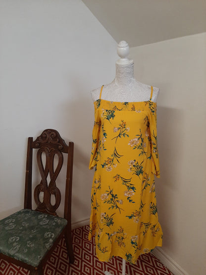 Bright Yellow Floral Off- Shoulder Dress @ DressingStylesCA.com