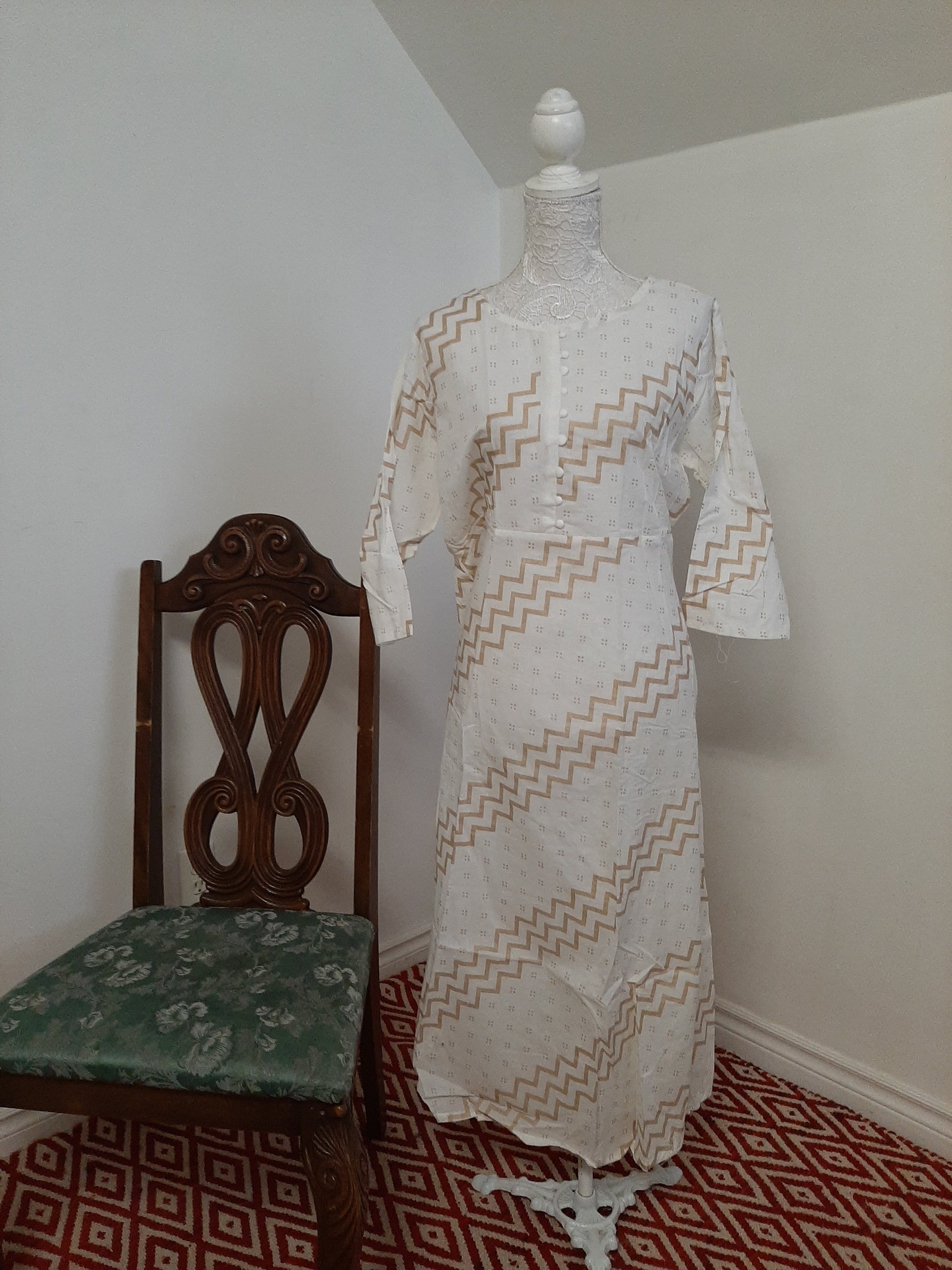 Cotton White Kurti with Gold Design @ DressingStylesCA.com