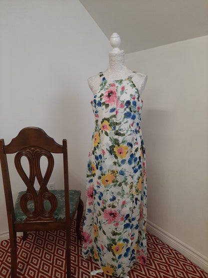Cream Floral Strappy Incut Maxi Dress @ DressingStylesCA.com