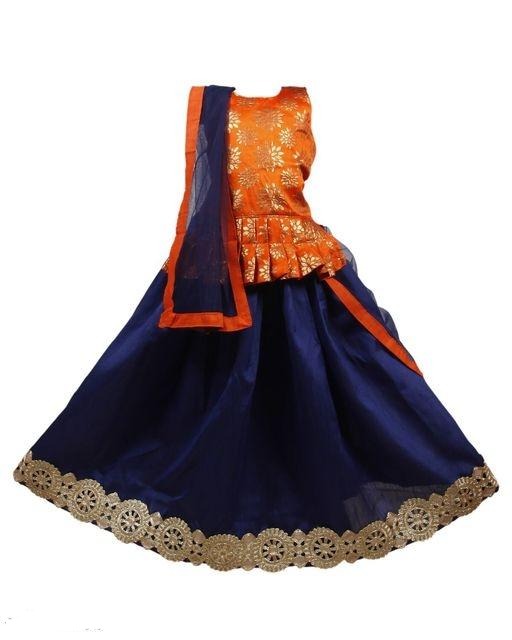 Designer Blue Lehenga with Orange Blouse - Age 6-8 @ DressingStylesCA.com