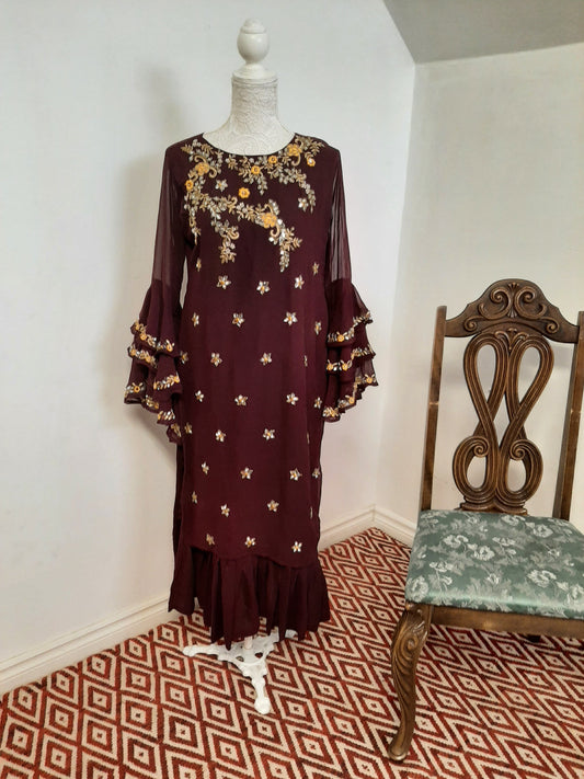 Designer Georgette Kurti- Maroon @ DressingStylesCA.com