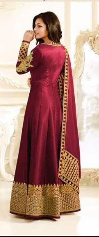 Double Colored Red/Bluish Silk Long Gown @ DressingStylesCA.com