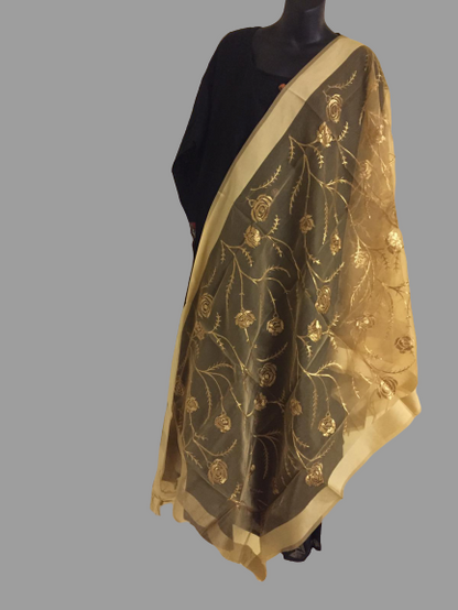 Gold Organza Dupatta with embroidery @ DressingStylesCA.com
