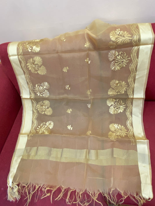 Gold brown Organza Dupatta with embroidery @ DressingStylesCA.com