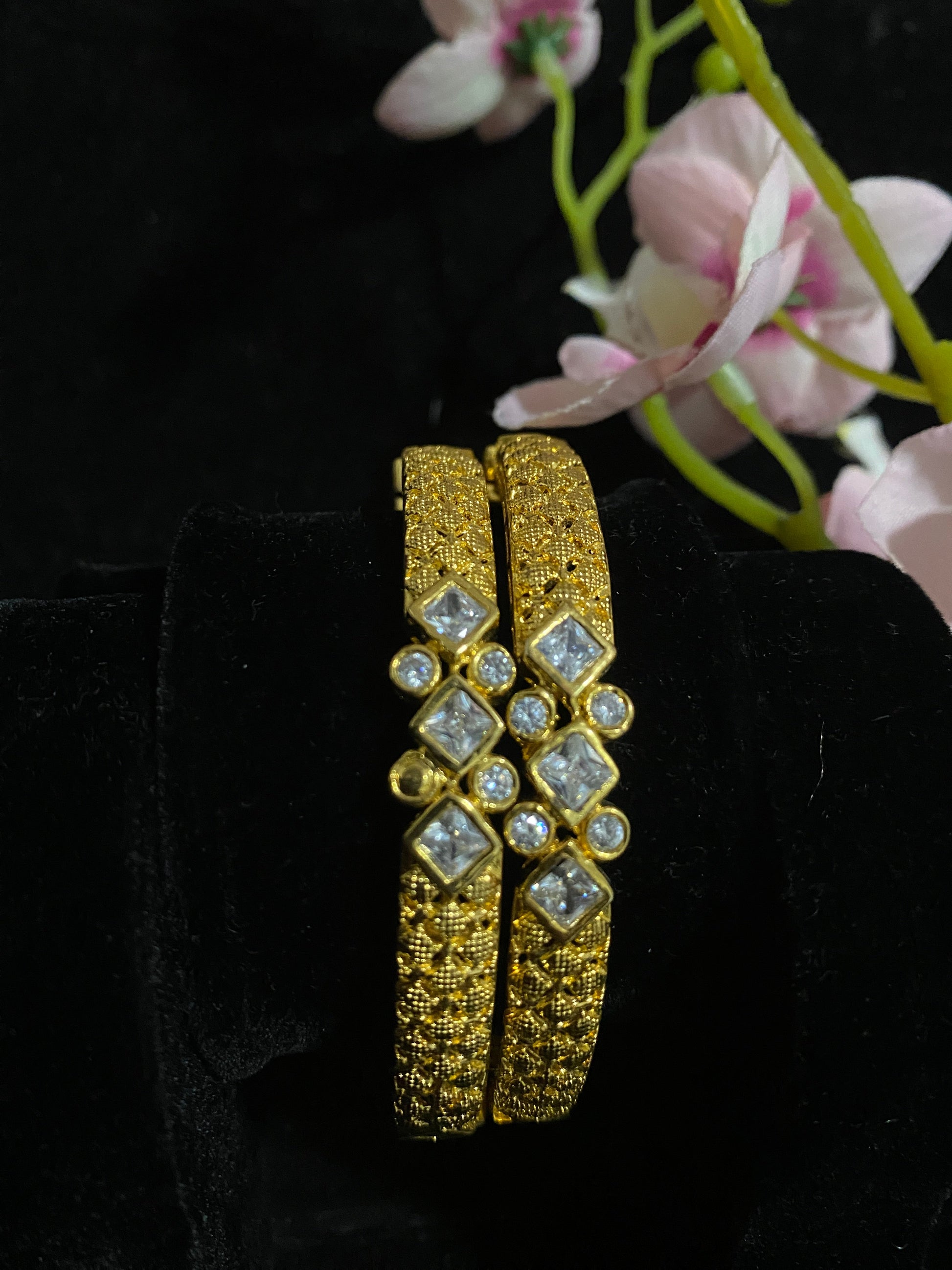 Golden Bangles with White Stone @ DressingStylesCA.com