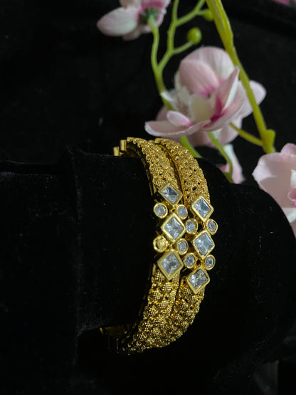 Golden Bangles with White Stone @ DressingStylesCA.com