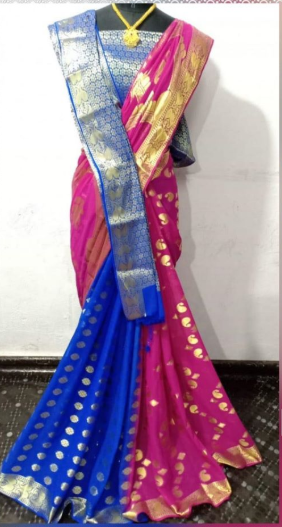 Buy Pagli Half-half saree in chiffon georgette with silk patli (Blue) at  Amazon.in