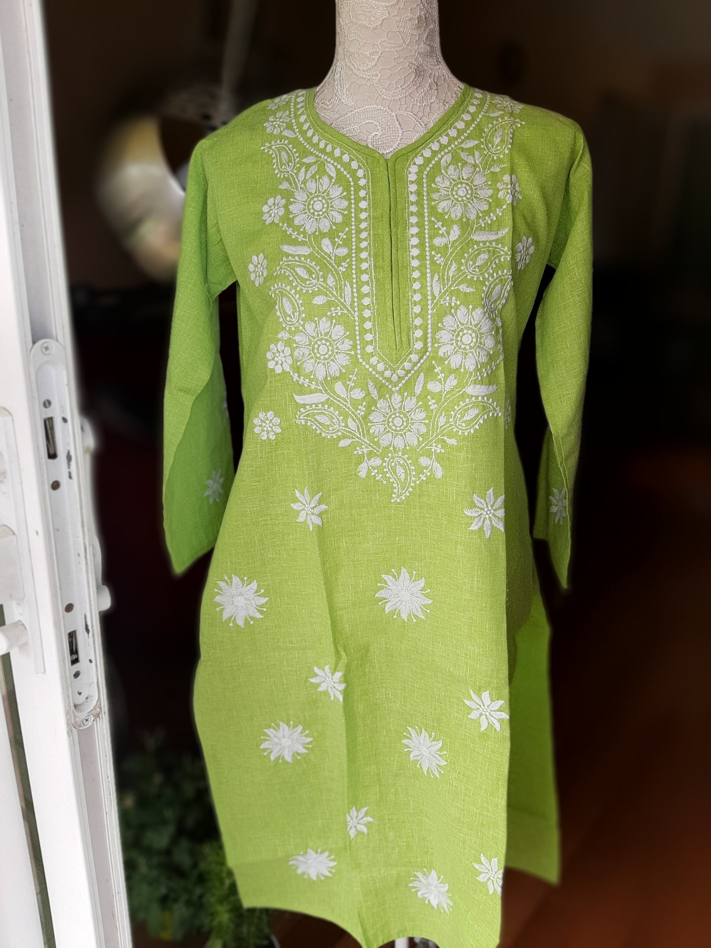 Light Green Chikankari Kurti- Cotton @ DressingStylesCA.com