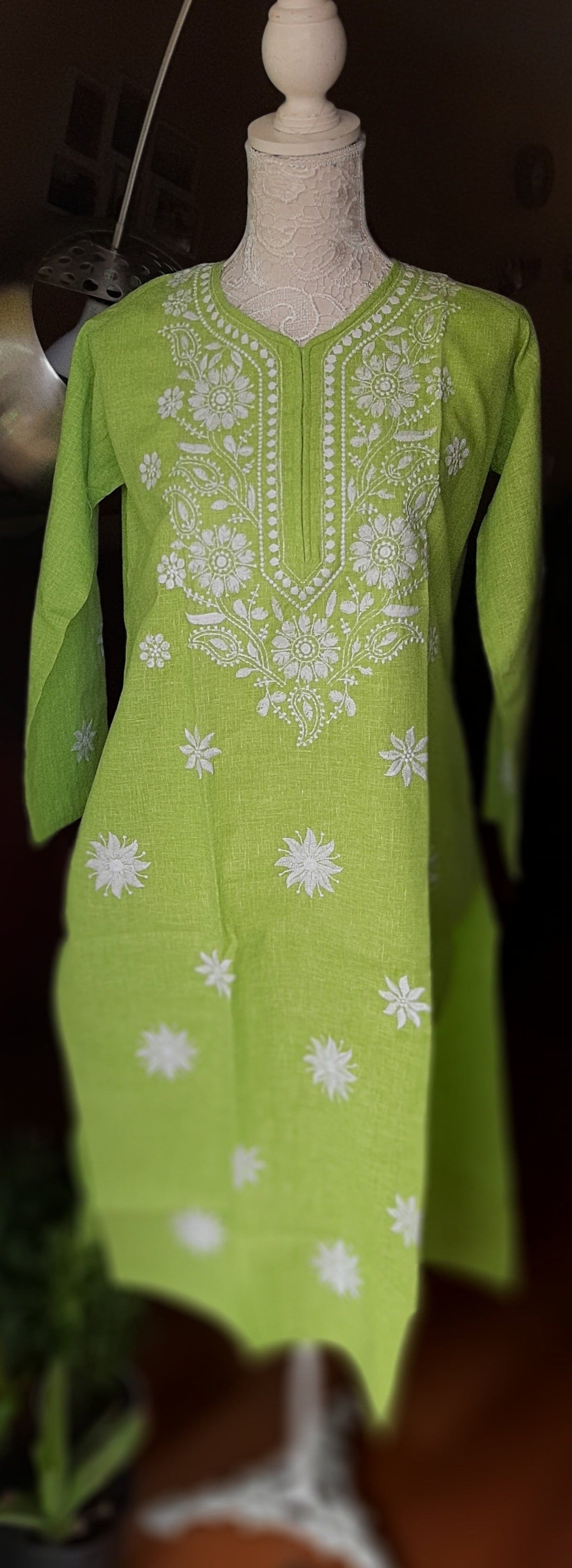 Light Green Chikankari Kurti- Cotton @ DressingStylesCA.com