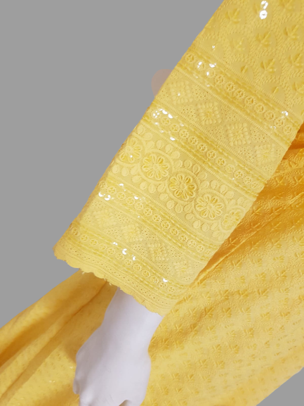 Light Yellow Kurti Chikankari & Cream Palazzo @ DressingStylesCA.com