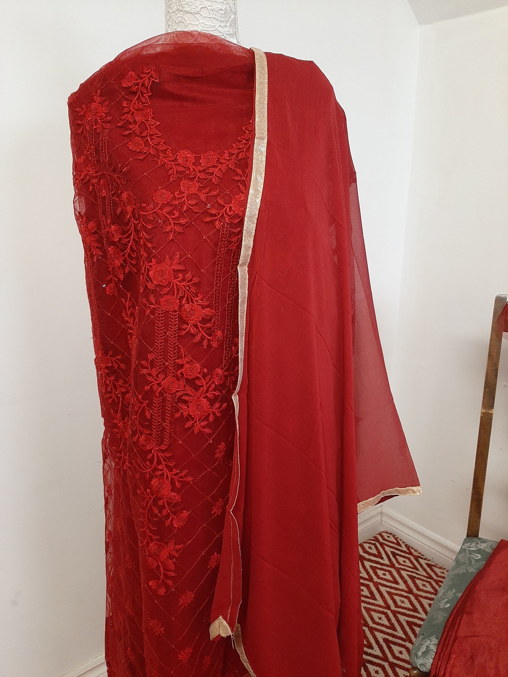 Lovely Unstitched Dark Red Material @ DressingStylesCA.com