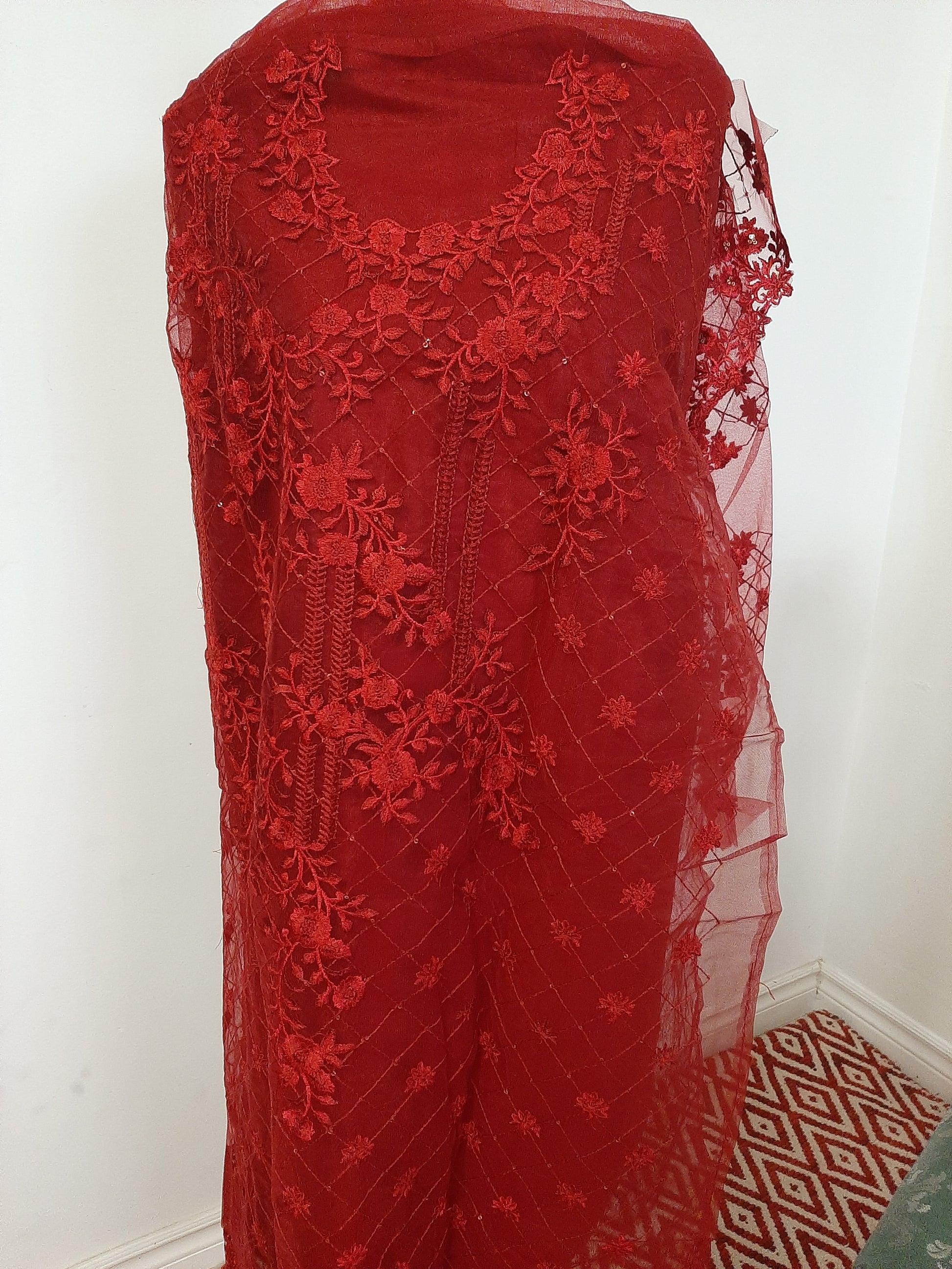 Lovely Unstitched Dark Red Material @ DressingStylesCA.com