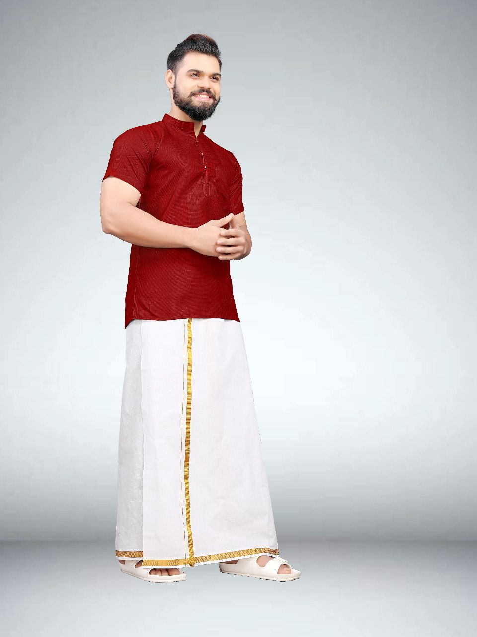 Maroon Dhoti and Shirt combo @ DressingStylesCA.com