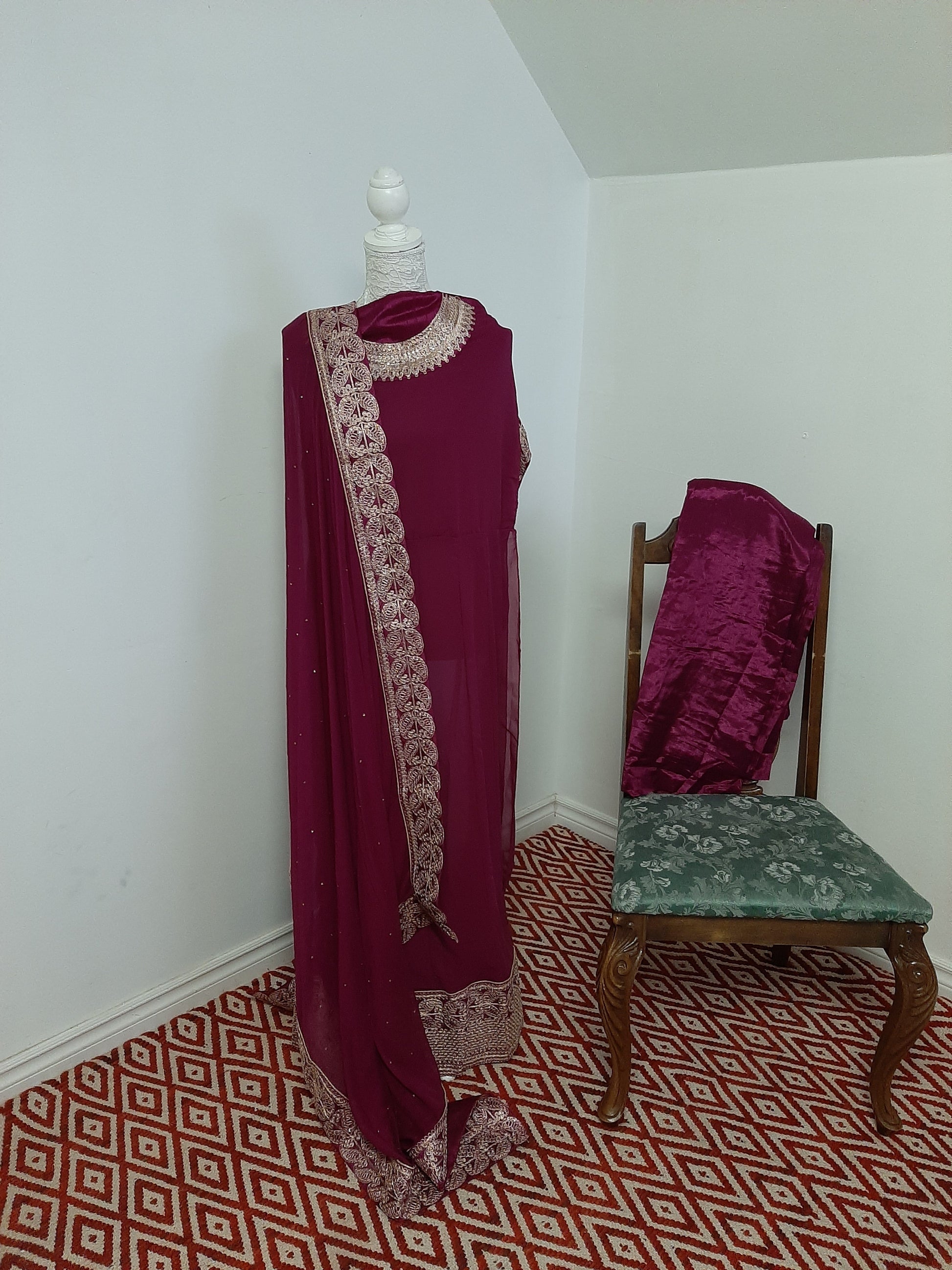 Mulberry Purple Georgette Gown with Embroidery and Stone work @ DressingStylesCA.com