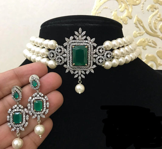 Pearl Jewelry with American Diamonds @ DressingStylesCA.com