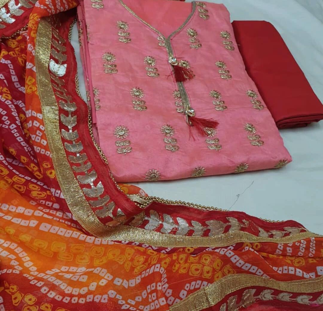 Pink Modal Chanderi with Bandhej print dupatta DressingStylesCA.com