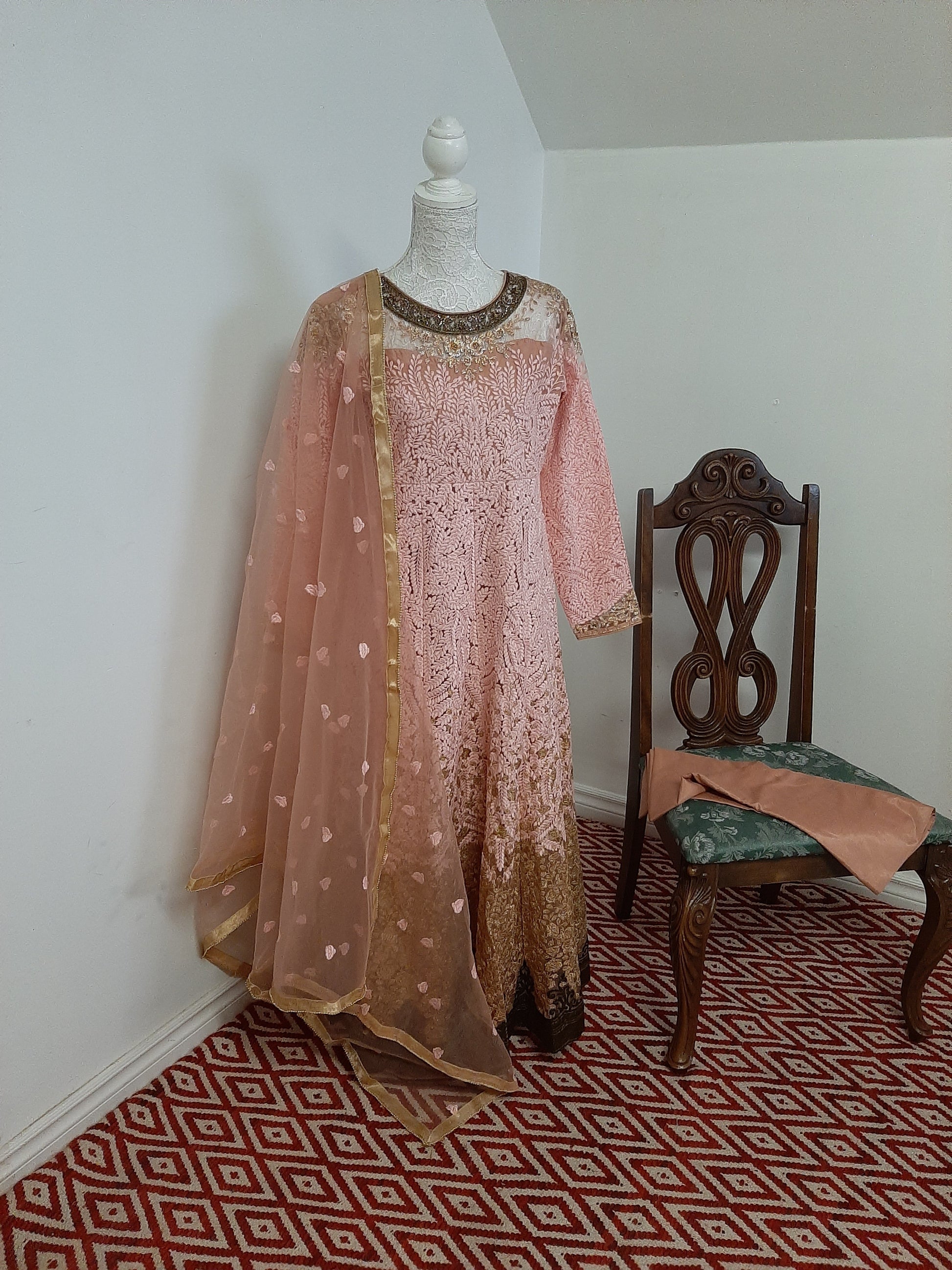 Pink and Gold Heavy Long Gown @ DressingStylesCA.com