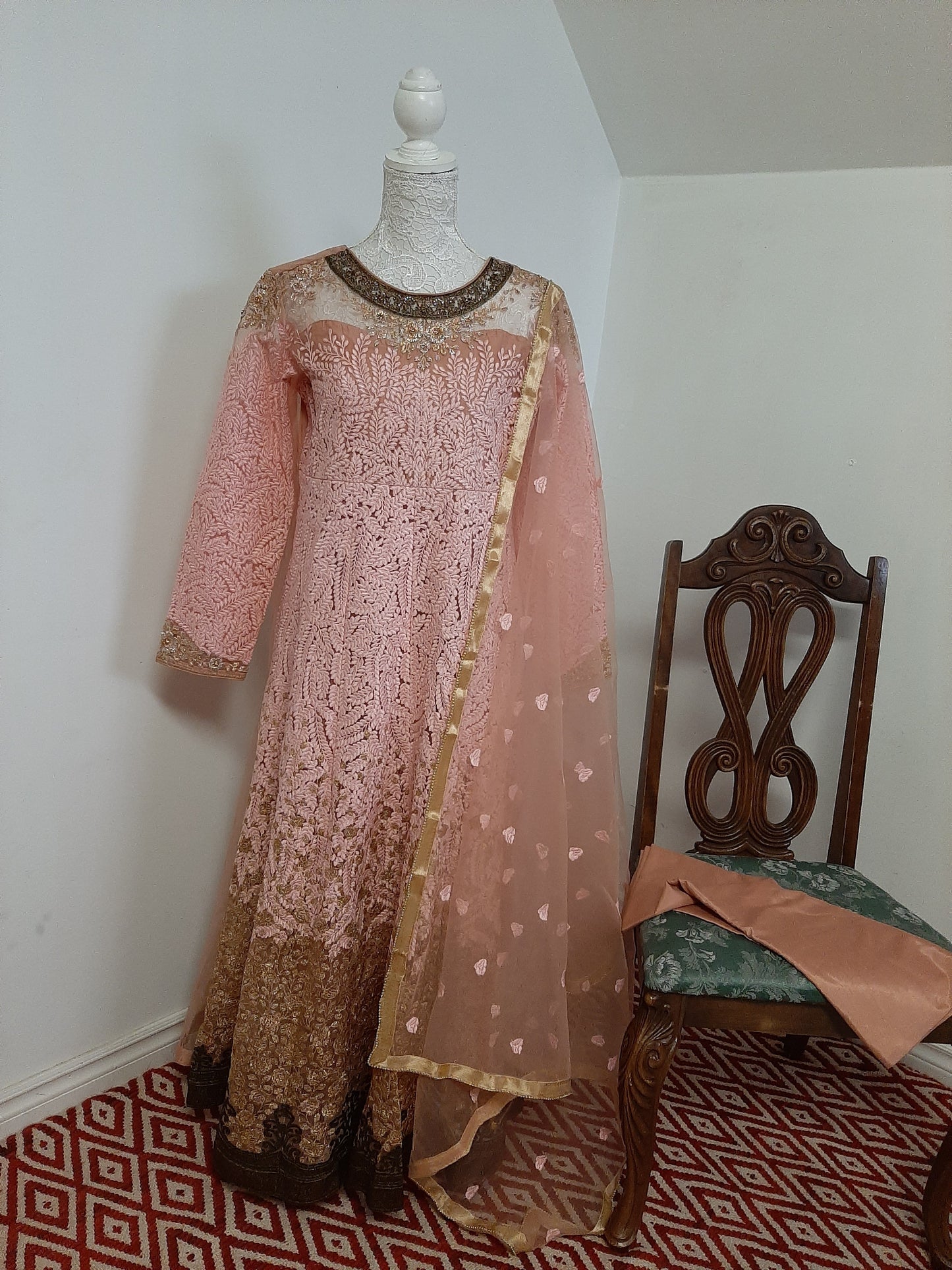 Pink and Gold Heavy Long Gown @ DressingStylesCA.com