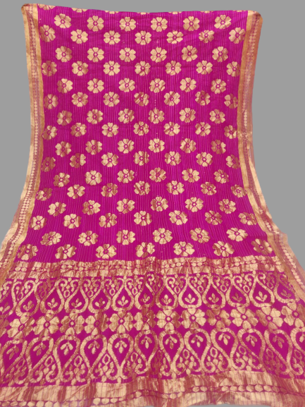 Pink with Gold Border Dupatta - Fancy material @ DressingStylesCA.com