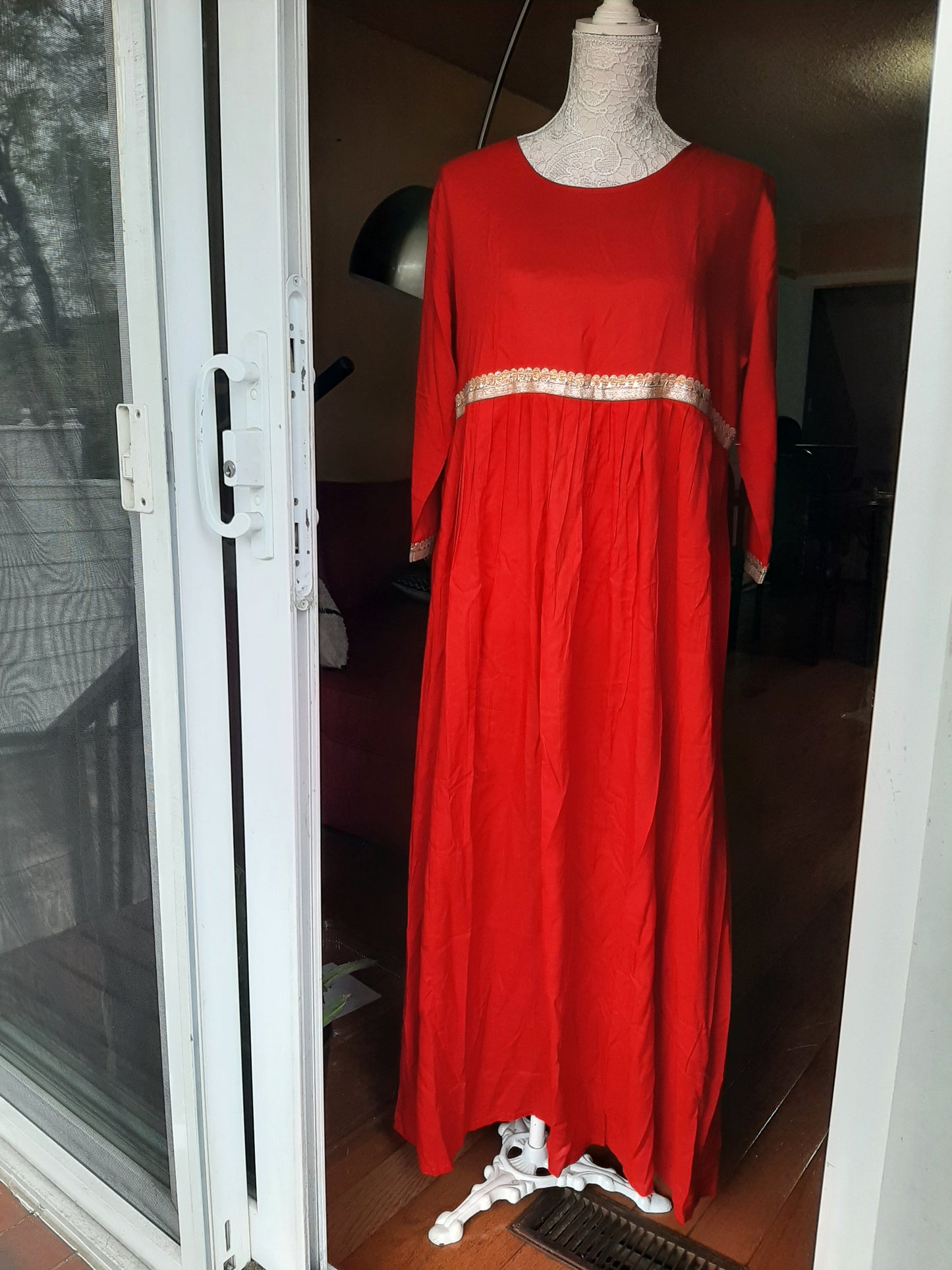 Plain Red Long Gown with Dupatta @ DressingStylesCA.com