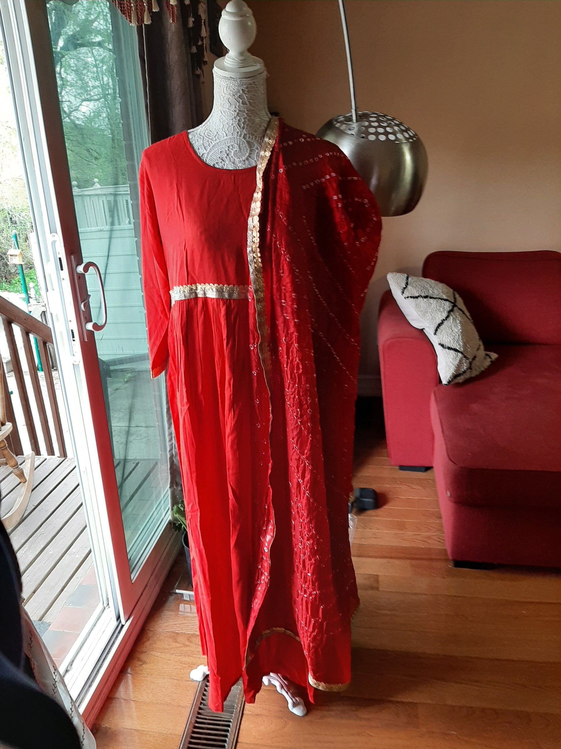 Plain Red Long Gown with Dupatta @ DressingStylesCA.com