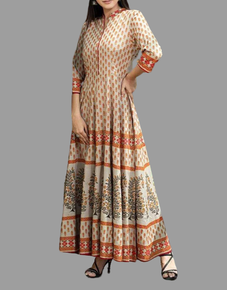 Printed Brown Long Gown @ DressingStylesCA.com