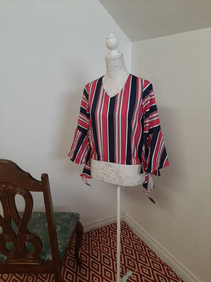 Printed Stripes Bell Sleeves Top @ DressingStylesCA.com