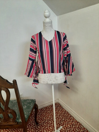 Printed Stripes Bell Sleeves Top @ DressingStylesCA.com