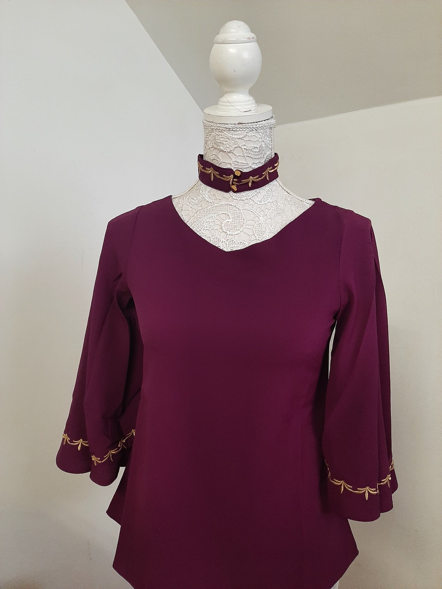 Purple Embroidered Choker Neck Top @ DressingStylesCA.com
