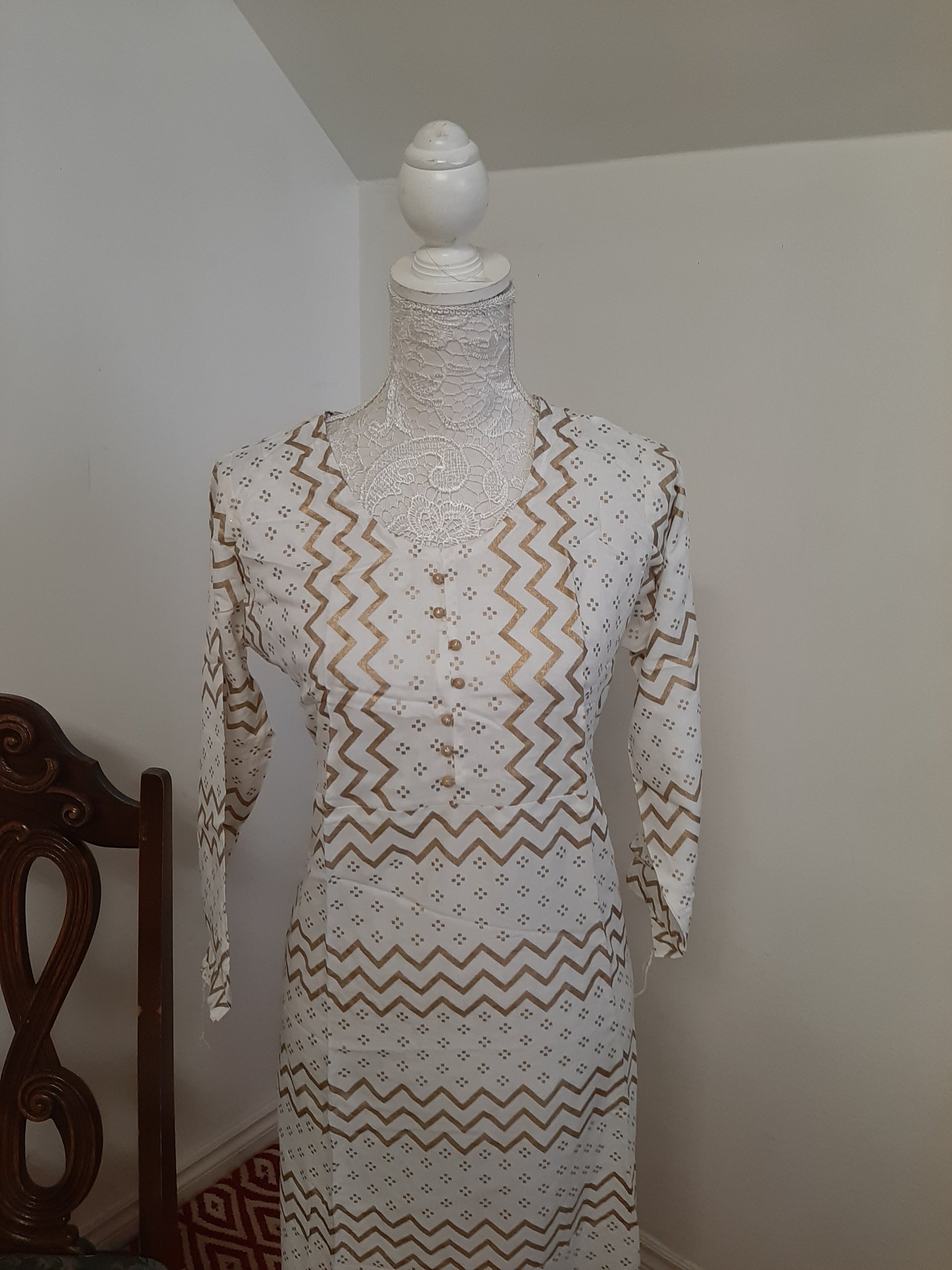 Rayon White Kurti with Gold Design DressingStylesCA.com