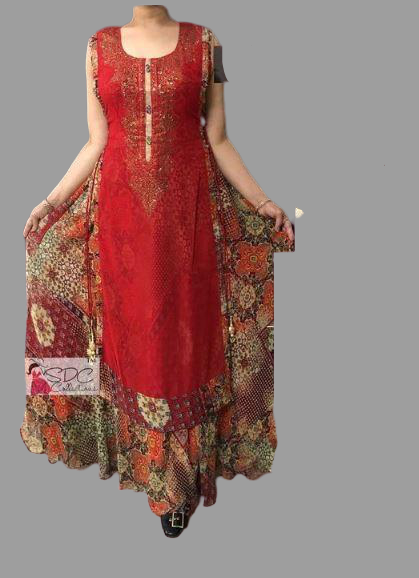 Red Georgette Anarkali Style Kurti Gown @ DressingStylesCA.com