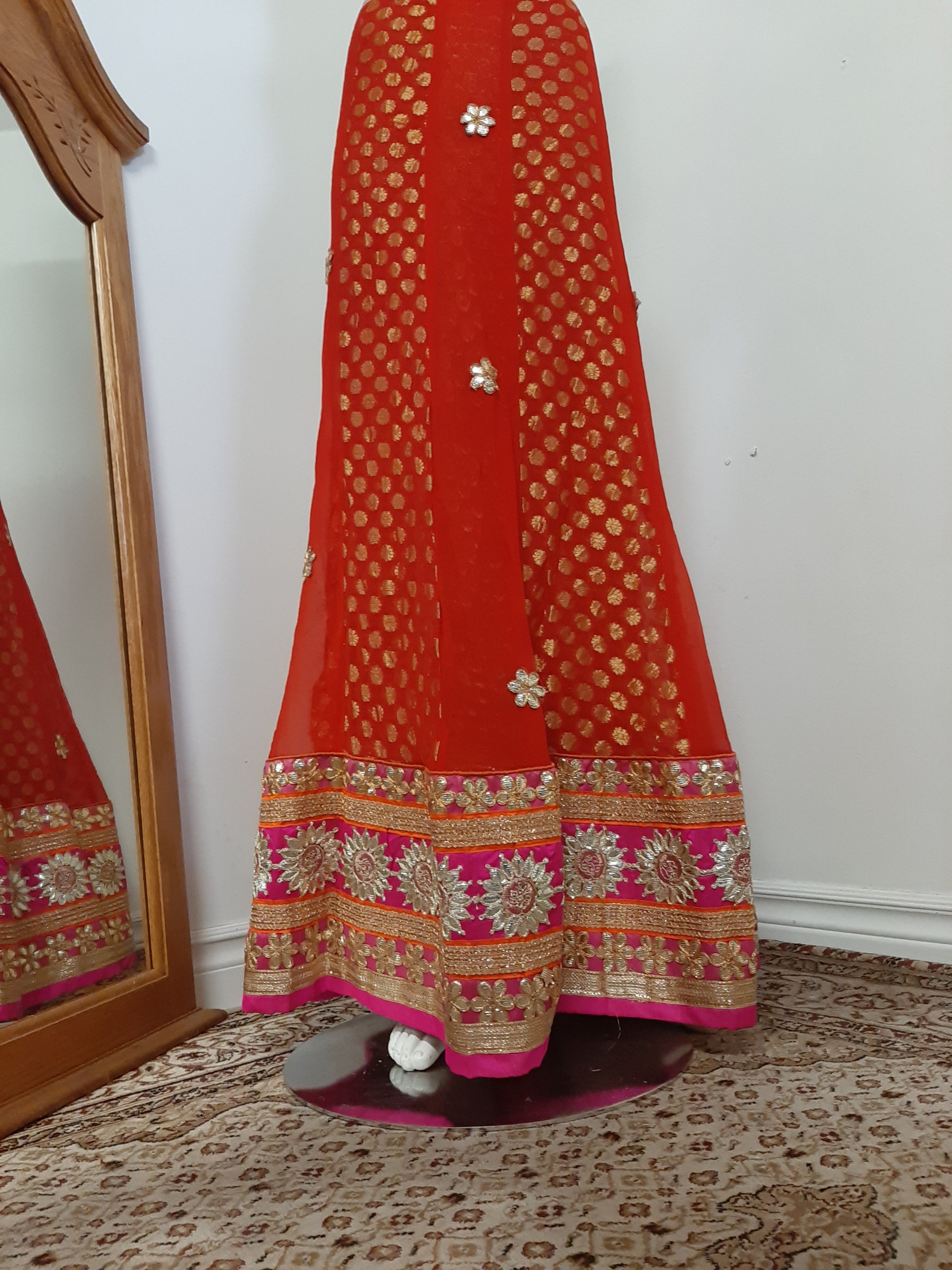 Red Lehenga with Zari - & unstitched blouse @ DressingStylesCA.com