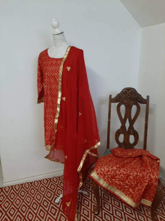 Red Short Kurti & Gharara with Dupatta Suit @ DressingStylesCA.com