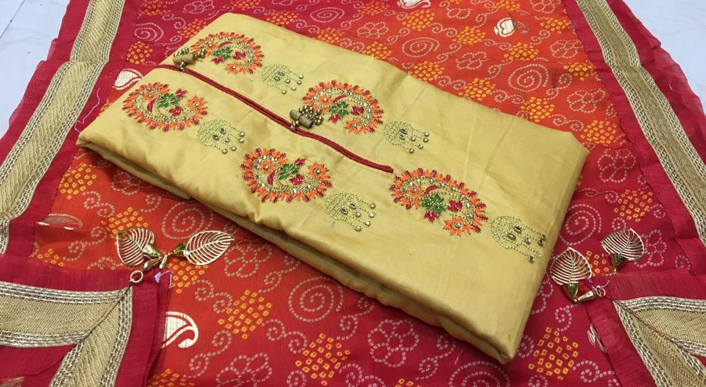 Satin Glace cotton with Gold print Dupatta @ DressingStylesCA.com