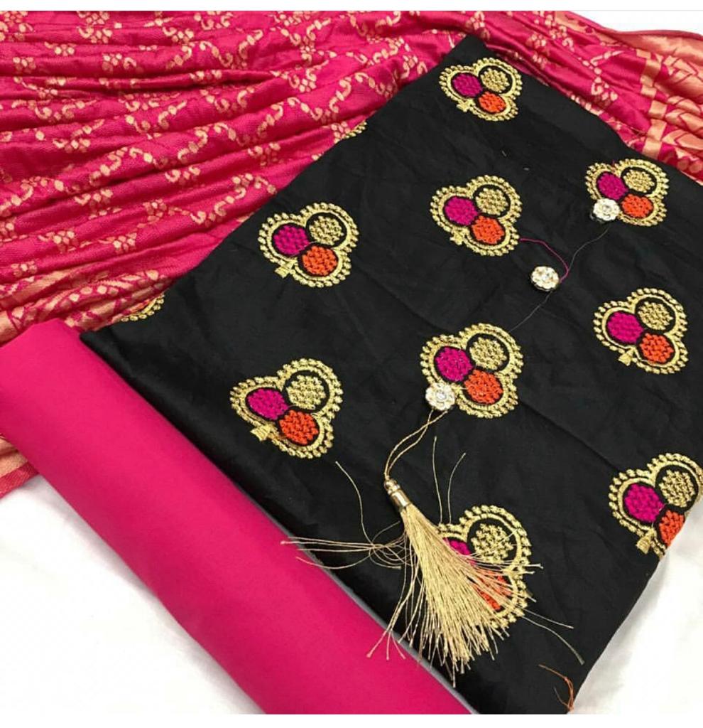 Satin Glace cotton with printed dupatta-1 @ DressingStylesCA.com