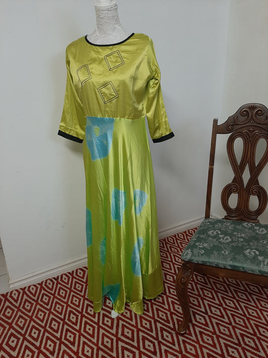 Soft Satin Flowing Green Kurti Long Gown @ DressingStylesCA.com