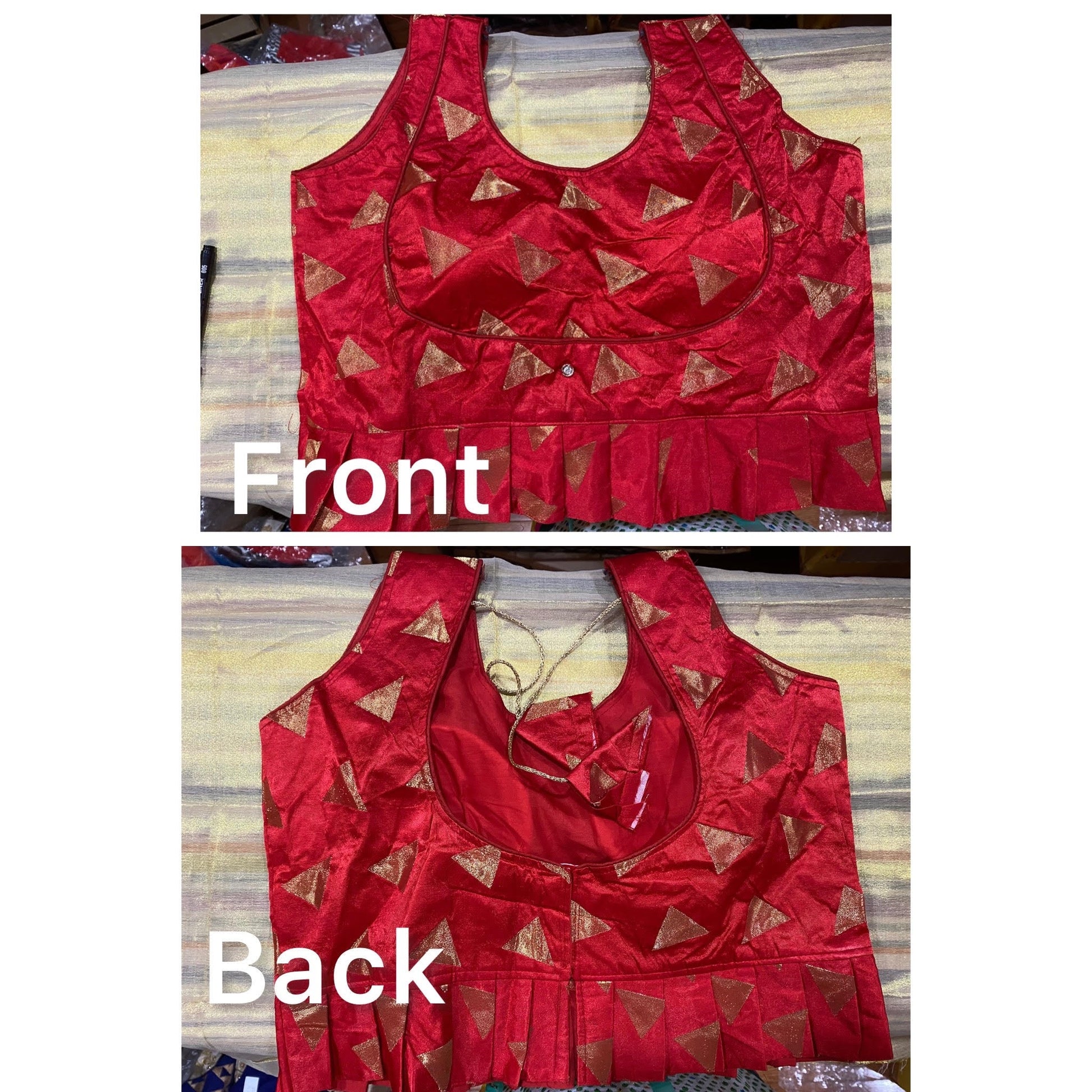 Tomato Red Blouse with Geometric patterns @ DressingStylesCA.com