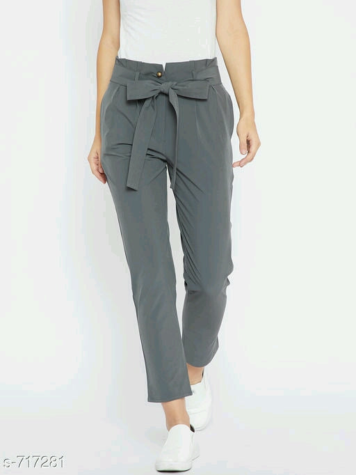Trendy Grey Thin Pant with Belt @ DressingStylesCA.com
