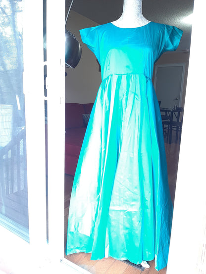 Turquoise Blue with Short Sleeves- Long Gown @ DressingStylesCA.com