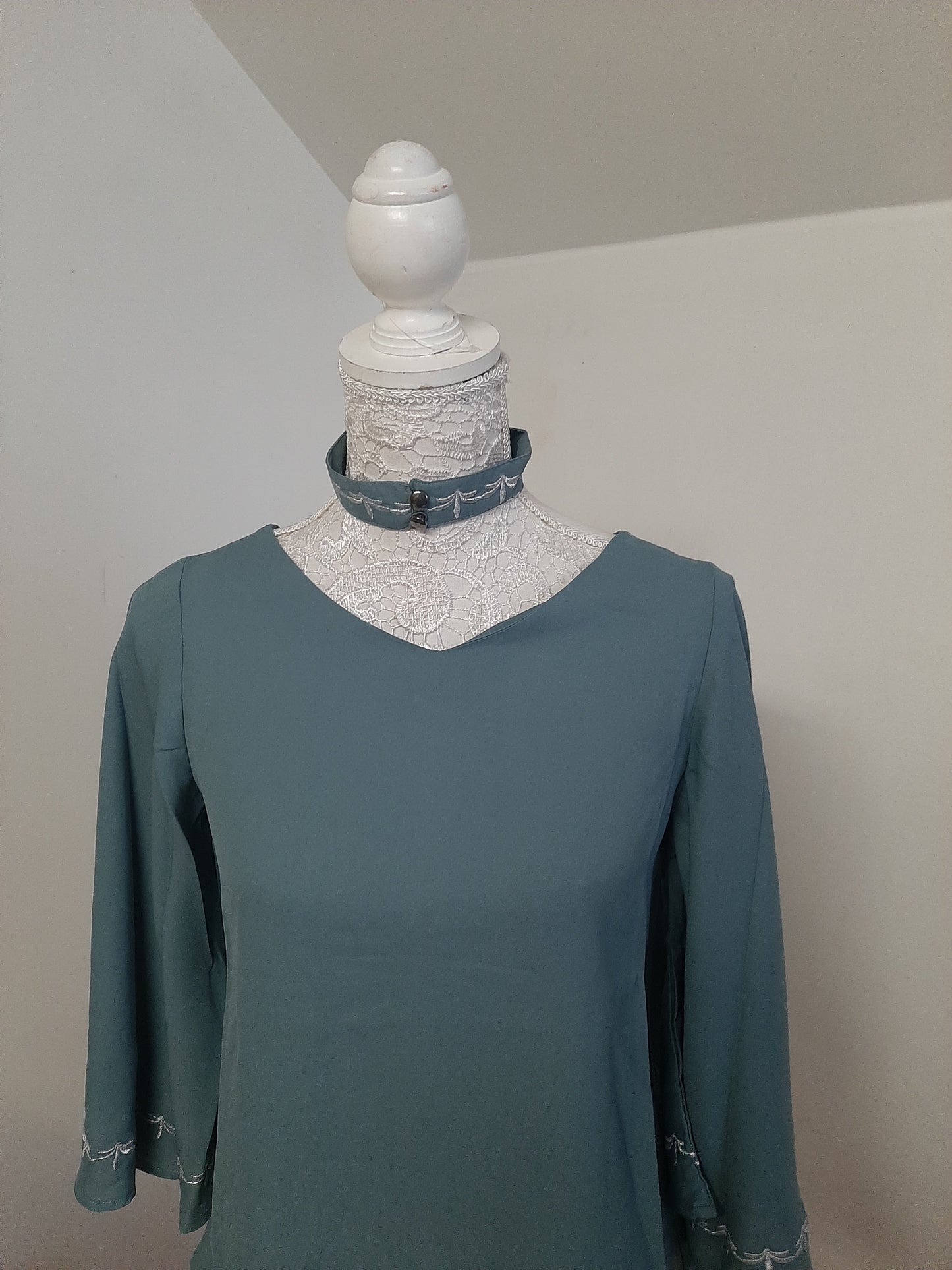 Turquoise Green Embroidered Choker Neck Top @ DressingStylesCA.com