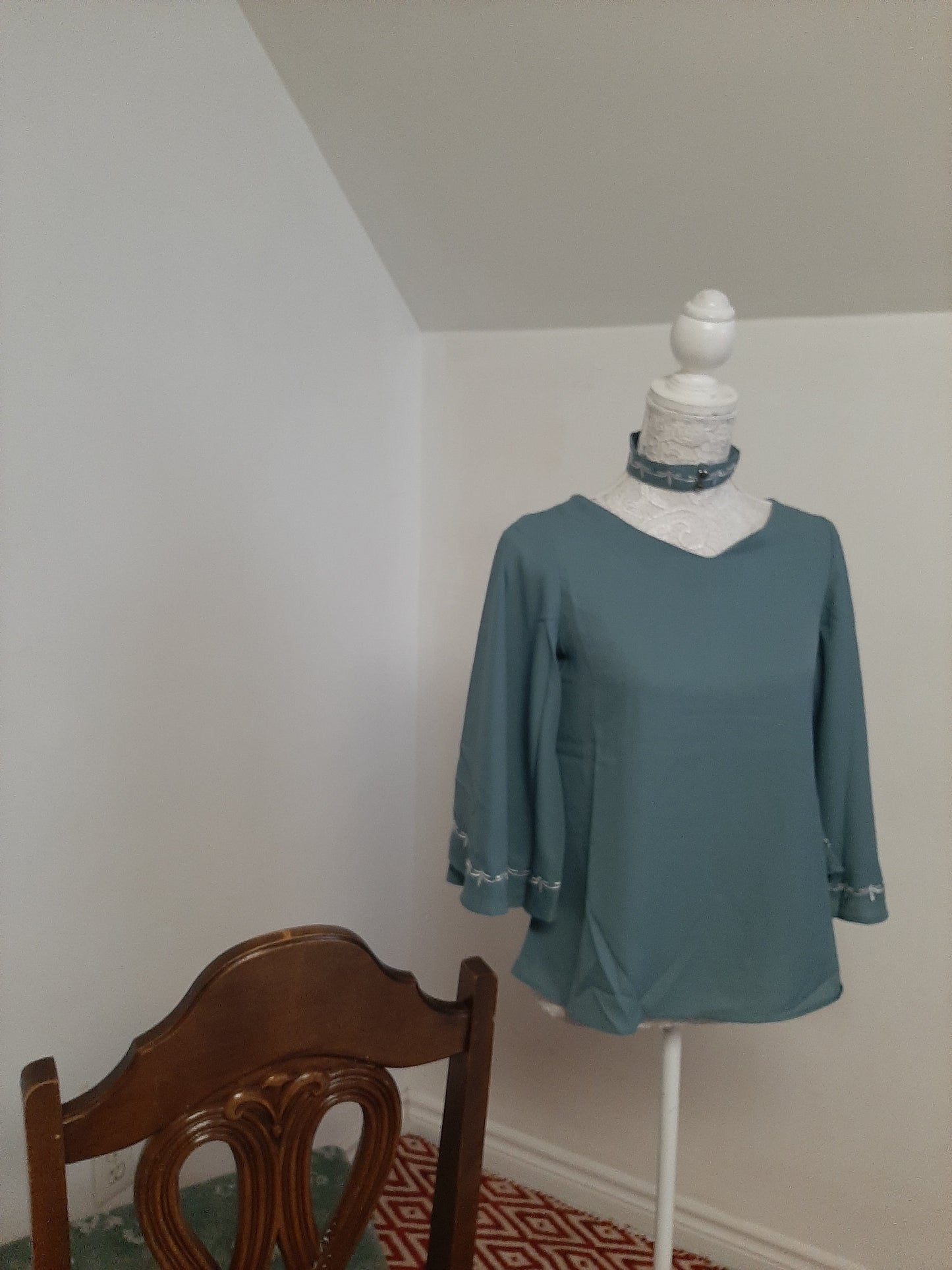 Turquoise Green Embroidered Choker Neck Top @ DressingStylesCA.com
