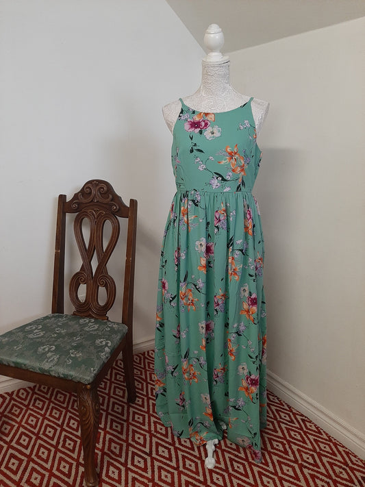 Turquoise Green Floral Strappy Maxi Dress @ DressingStylesCA.com