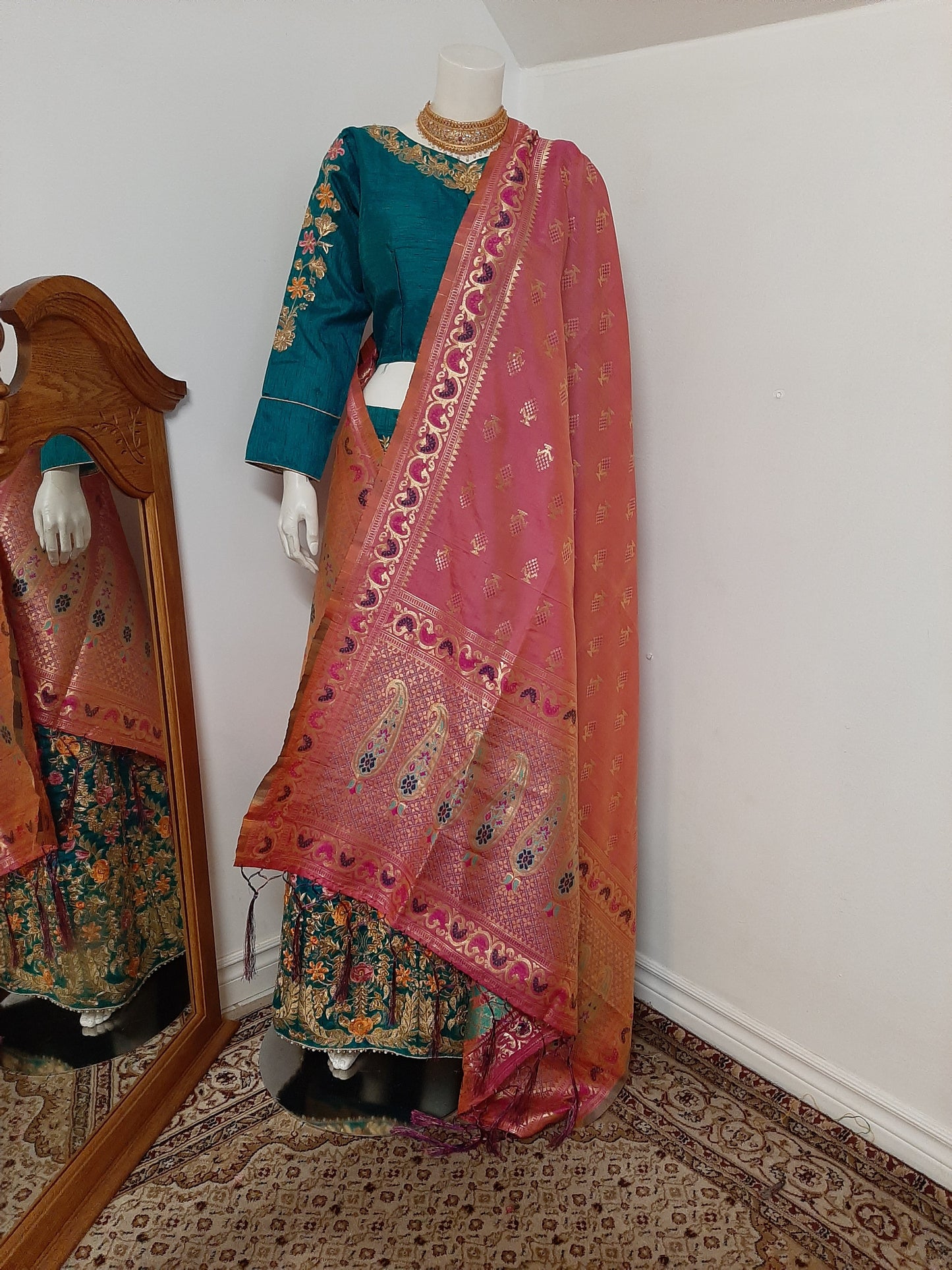 Turquoise green Lehenga with Multi colore thread and bead works @ DressingStylesCA.com