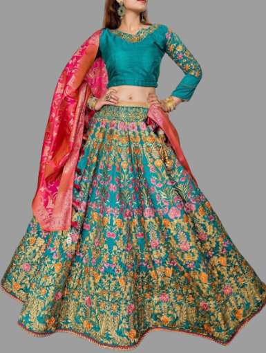 Turquoise green Lehenga with Multi colore thread and bead works @ DressingStylesCA.com